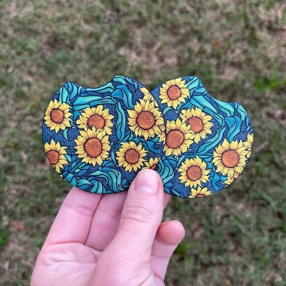 Sunflower Fields Car Coaster Set | Car Accessories - Picture 7 of 14